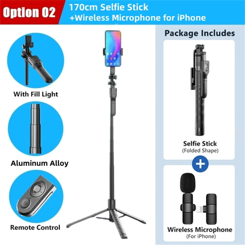 Elevate Pro 1750mm LED Wireless Selfie Stick Tripod