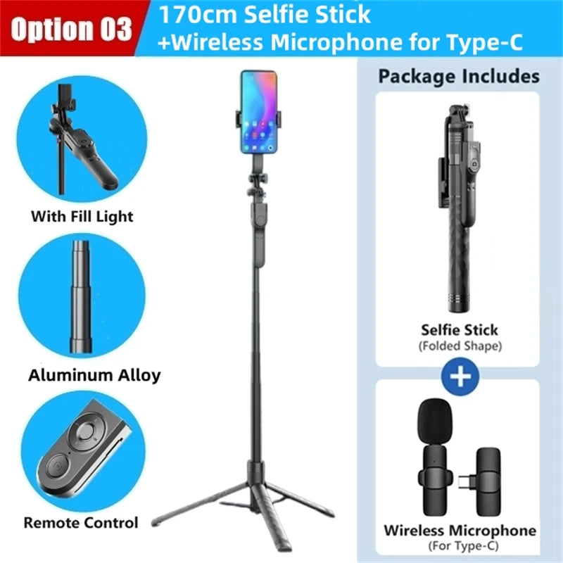 Elevate Pro 1750mm LED Wireless Selfie Stick Tripod
