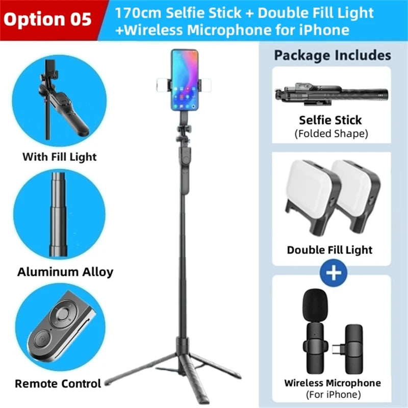 Elevate Pro 1750mm LED Wireless Selfie Stick Tripod